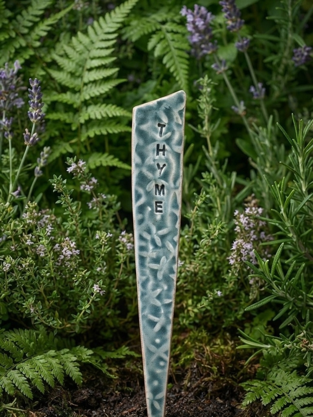 Handmade Ceramic Thyme Plant Marker Garden Stake Stoneware Herb Label